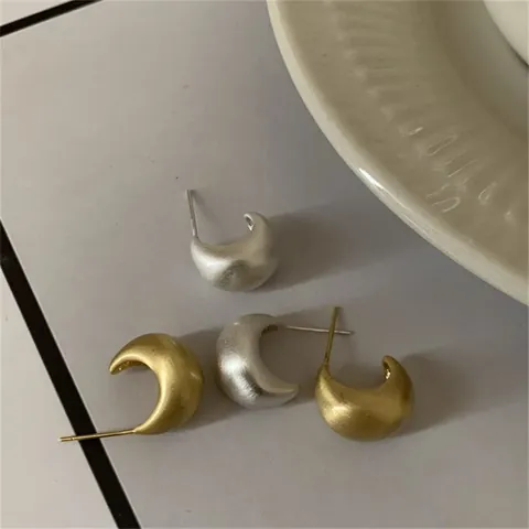 Orecchini a Bottone in Rame Opaco Vintage Francese per Donna Gioielli Geometrici Spazzolati a Forma di Cuore e Cerchio Oro Argento