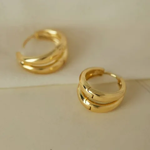 Orecchini a Cerchio in Rame a Doppio Strato Minimalisti per Donna Design di Nicchia Fibbie Auricolari a Forma di C