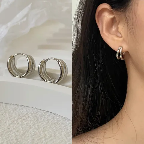 Orecchini a Cerchio in Rame a Doppio Strato Minimalisti per Donna Design di Nicchia Fibbie Auricolari a Forma di C