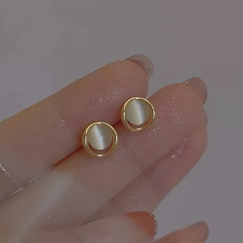 Orecchini a Bottone in Pietra Occhio di Gatto Coreani Con Perno in Argento Sterling 925 Orecchini Geometrici Tondi Cuore Fiocco Coniglio Gioielli Donna