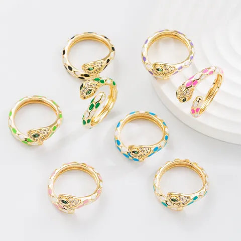 Anello Aperto a Serpente in Smalto Punk per Donna Placcato in Oro Rame Zirconia Animale Anello da Dito Regolabile Gioielli di Moda Regalo