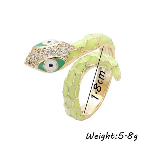 Anello Aperto a Forma di Serpente Punk Con Smalto a Goccia Zircone Incastonato Malocchio Placcato Oro Anello Regolabile Donna