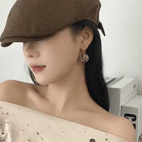 Orecchini Vintage con Stampa Leopardata da Donna in Lega di Rame Geometrici a Bottone con Perla Artificiale Zirconia Gioielli Moda Regalo