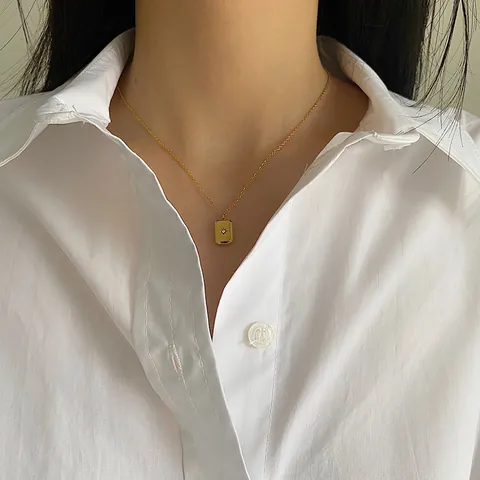 Collana Con Pendente a Cuore in Acciaio Inossidabile Placcato Oro e Bracciale in Zircone Quadrato Gioielli Minimalisti Per Donna