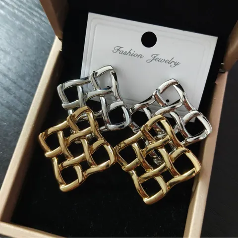 Orecchini a Bottone Geometrici in Lega Vintage Con Perno in Oro 14K Texture Martellata a Maglia Intrecciata Orecchini Oro Argento per Donna Gioielli