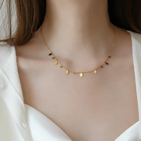 Minimalistische Roestvrijstalen Sleutelbeinketting Voor Dames 18K Verguld Geometrische Vierkante Wassertropfen Bedels Mode Sieraden Ketting