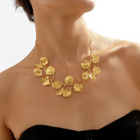 Vintage Alloy Leaf Branch Statement Necklace Gold Silver Plated Botanical Choker Earrings Jewelry For Women Party Gift