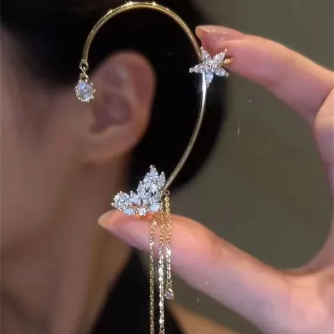 Ear Cuff in Rame Strass Fiore Nappa Senza Piercing Clip Osso Auricolare Stile Ins Gioielli alla Moda per Donne