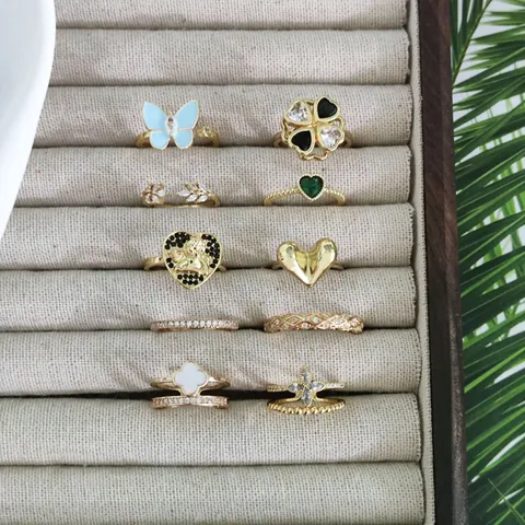 Anello Regolabile Aperto in Rame Placcato Oro Con Zirconia a Cuore e Farfalla Per Donna Gioielli Vintage Eleganti di Lusso