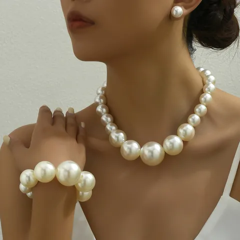 Collana Bracciale Orecchini a Bottone in Finta Perla Artificial Barocca Vintage Per Matrimonio Festa Donna Collezione Gioielli