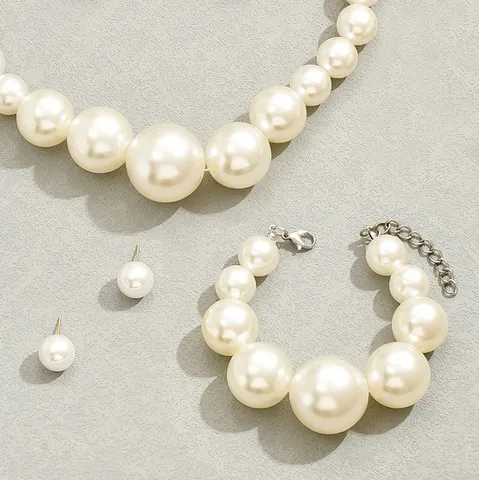Collana Bracciale Orecchini a Bottone in Finta Perla Artificial Barocca Vintage Per Matrimonio Festa Donna Collezione Gioielli