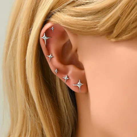 Korean Minimalist Copper Zircon Earrings Assortment For Women Fashion Heart Star Butterfly Bow Stud Earrings Small Delicate Jewelry