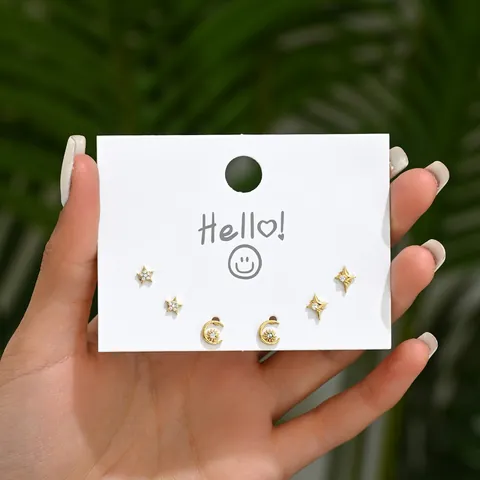 Minimalist Copper Zircon Stud Earring Collection For Women Gold Plated Star Moon Bow Heart Jewelry With 925 Silver Post