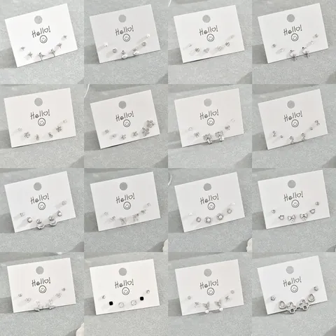 Korean Minimalist Copper Zircon Earrings Assortment For Women Fashion Heart Star Butterfly Bow Stud Earrings Small Delicate Jewelry
