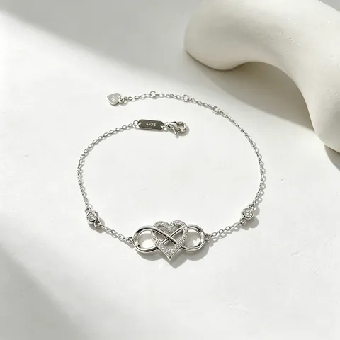 925 Sterlingsilber Herz Unendlich Armband Für Damen Weißgold Plattiert Zirkonia Verstellbare Kette Minimalistischer Schmuck