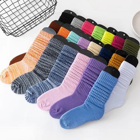 Women's Slouch Socks Casual Solid Color Ribbed Knit Loose Stacked Mid Tube Socks Breathable Polyester Blend Daily Wear
