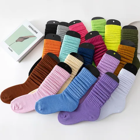 Women's Slouch Socks Casual Solid Color Ribbed Knit Loose Stacked Mid Tube Socks Breathable Polyester Blend Daily Wear