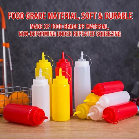Bottiglia di Plastica a Pressione Con Tappo Antipolvere per Cucina Insalata Miele Ketchup Dispenser in Materiale PE