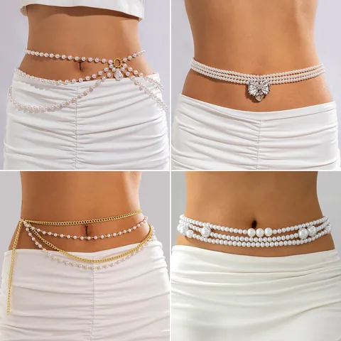 Multi-layer Faux Artificial Pearl Waist Chain Alloy Tassel Butterfly Heart Pendant Vintage Body Jewelry For Women Fashion
