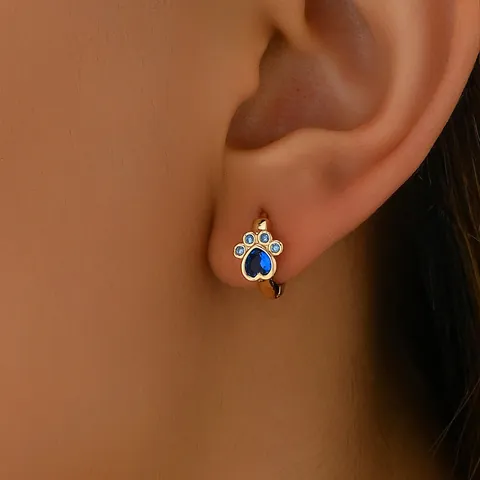 Minimalisti Orecchini Huggie Hoop in Rame e Zircone Blu a Forma di Cuore e Zampa Con Perno in Acciaio Inossidabile Gioielli Donna