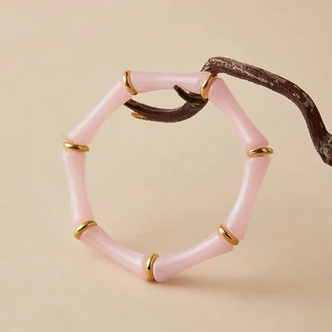 Bracelet en Acrylique Coloré Style Bambou Pour Femmes Anneau en Métal Doré Dopamine Été Plage Bracelet Extensible Bijoux