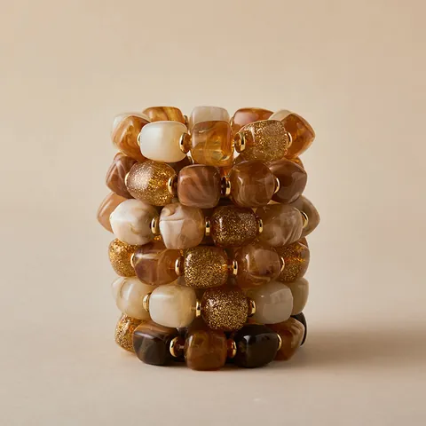 Bracelet Vintage en Acrylique à Perles Carrées Avec Espaceurs en Métal Or Couleurs Mélangées Ambre Marbre Élastique Bracelet pour Femmes Bijoux