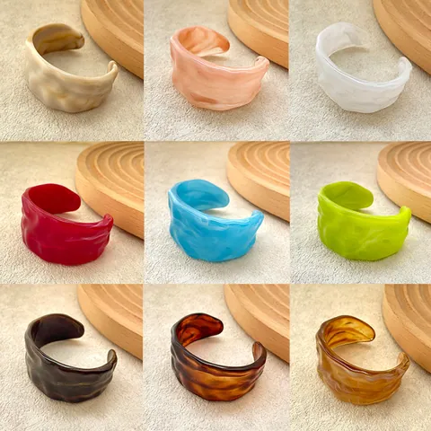 Women Irregular Wave Texture Cuff Bracelet Wide Acrylic Resin Bangle Wrinkled Design Modern Artistic Open Hand Jewelry Fashion Accessory