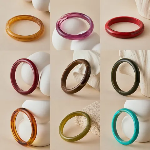 Bohemian Acrylic Marble Pattern Bangle Bracelet For Women Vintage Translucent Resin Fashion Jewelry Party Gift