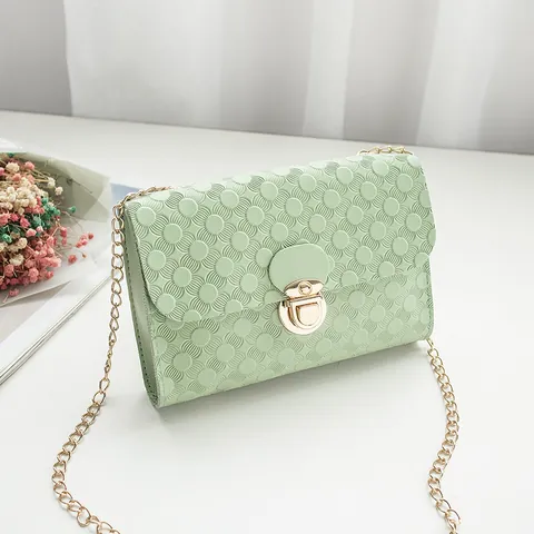 Dames Mode PU Leer Mini Vierkante Schoudertas Reliëf Bloemen Gouden Ketting Elegante Mobiele Telefoontas