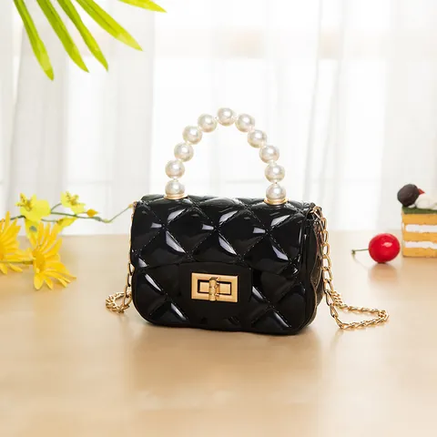 Women Mini Pearl Handle Jelly Bag PVC Quilted Crossbody Bag With Gold Chain Small Fashion Handbag Party Coin Purse