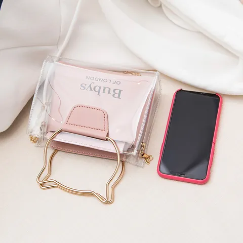 Women Cat Ear Handle Transparent PVC Crossbody Bag Fashion Sweet Chain Small Square Composite Handbag Phone Purse