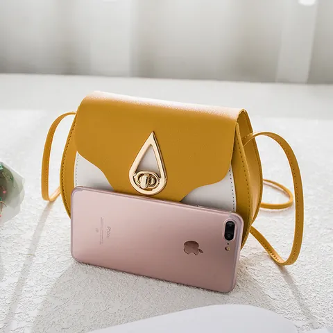 Fashion Women PU Leather Color Block Saddle Bag With Water Drop Metal Lock Small Crossbody Shoulder Bag For Daily Dating