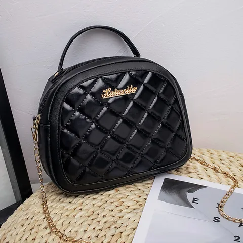 Borsa a Tracolla da Donna Trapuntata con Catena Moda in Pelle PU Borsa Quadrata Piccola con Manico Hardware Dorato Elegante Borsa a Mano