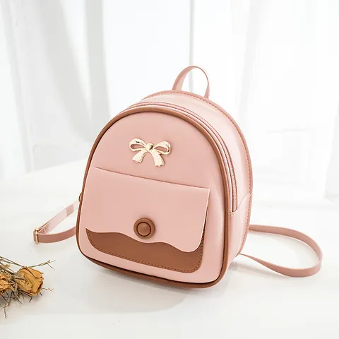 Mochila Mini para Mujer Moda de Cuero PU Color Contraste Bolso de Hombro Multiusos Con Lazo Decorativo Bolso de Mano