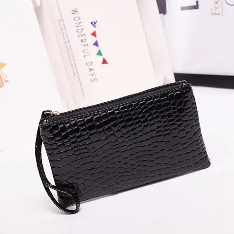 Women's Fashion Crocodile Pattern PVC Clutch Bag Stylish Wristlet Zipper Purse Handheld Phone Storage Bag For Daily Party