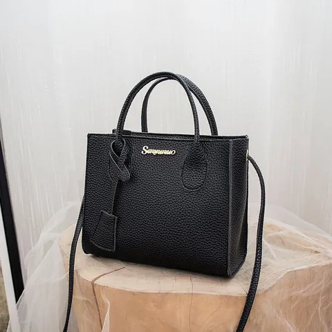 Fashion Women Litchi Pattern PU Leather Crossbody Bag Elegant Kelly Style Handbag With Metal Logo Adjustable Shoulder Strap Women Small Square Bag