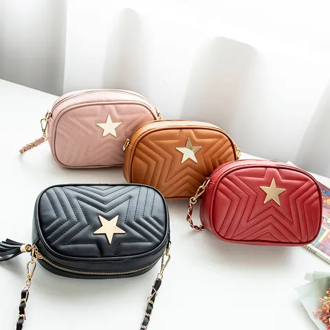 Fashion Women Star Quilted PU Leather Crossbody Bag With Tassel And Metal Chain Strap Small Square Shoulder Bag For Daily Use