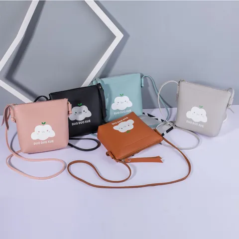 Süße Cartoon Wolke Druck PU Leder Mini Umhängetasche Handy Tasche Trendy Einfache Schulter Reißverschluss Kleine Quadratische Tasche Damen