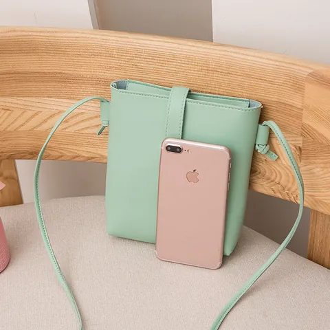 Borsa a Secchiello in Pelle PU da Donna Minimalista Piccola Borsa a Tracolla Per Cellulare Con Fibbia In Metallo Tinta Unita