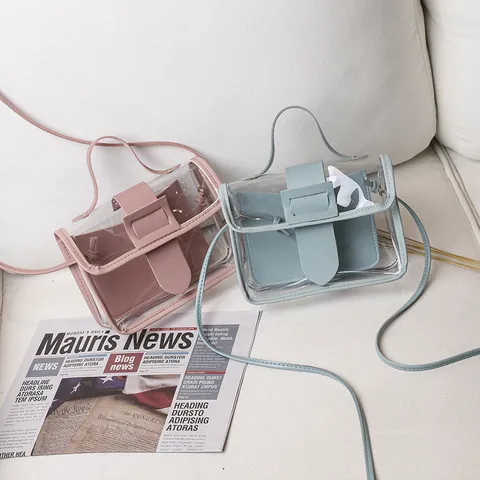 Petit Sac Carré en Cuir PU PVC Transparent Décontracté pour Femmes Mini Sac Bandoulière Jelly Candy Color Summer Beach Phone Bag