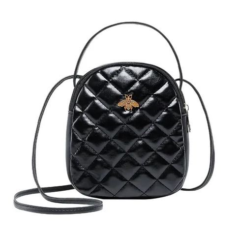 Zaino da Donna Mini in Pelle PU Trapuntata Moda Con Decorazione Ape Oro Borsa a Tracolla Versatile per Uso Quotidiano Nero