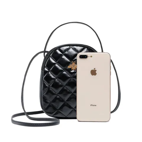 Zaino da Donna Mini in Pelle PU Trapuntata Moda Con Decorazione Ape Oro Borsa a Tracolla Versatile per Uso Quotidiano Nero