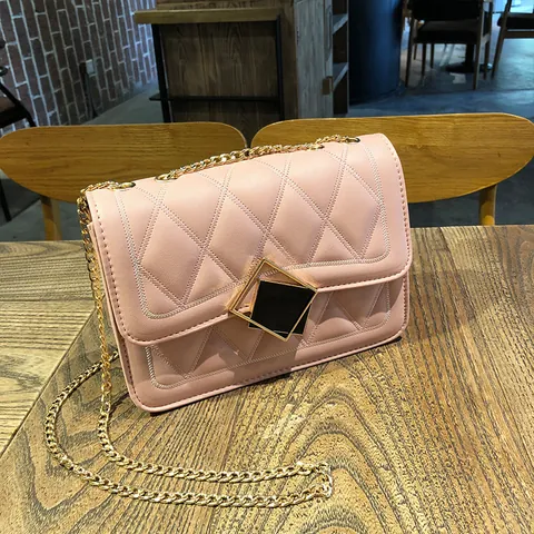 Women Quilted Rhombus Crossbody Bag With Metal Square Lock Chain Shoulder Bag Elegant PU Leather Small Square Bag For Office Daily Use