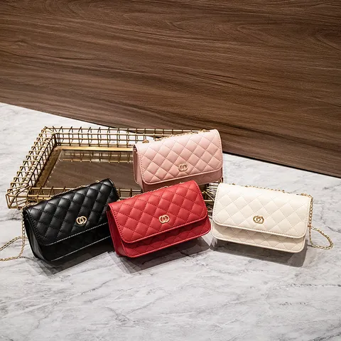 Women Quilted PU Leather Shoulder Bag Elegant Diamond Lattice Chain Strap Crossbody Small Square Bag Fashion Phone Bag