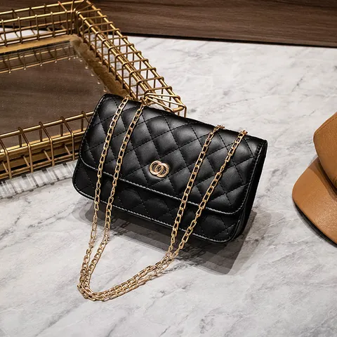 Women Quilted PU Leather Shoulder Bag Elegant Diamond Lattice Chain Strap Crossbody Small Square Bag Fashion Phone Bag