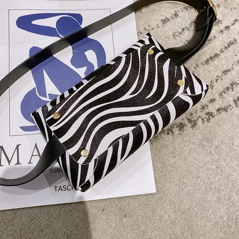 Women Mini PU Leather Belt Bag Fashion Zebra Leopard Print Waist Bag With Golden Metal Ring Buckle Adjustable Strap Phone Pouch