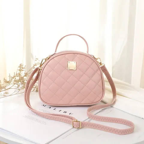 Women's Elegant Quilted PU Leather Handbag Small Semi-circular Crossbody Bag Embroidery Rhombus Pattern Fashion Shoulder Bag