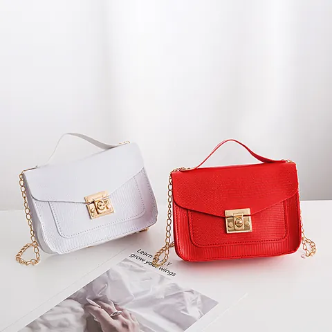 Women Lizard Pattern PU Leather Shoulder Bag Square Gold Lock Metal Chain Strap Small Crossbody Handbag For Daily Party