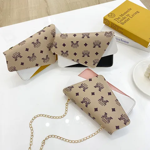 Women Contrast Color Plaid PU Leather Chain Small Square Bag Fashion Crossbody Phone Bag Minimalist Envelope Flap Shoulder Purse