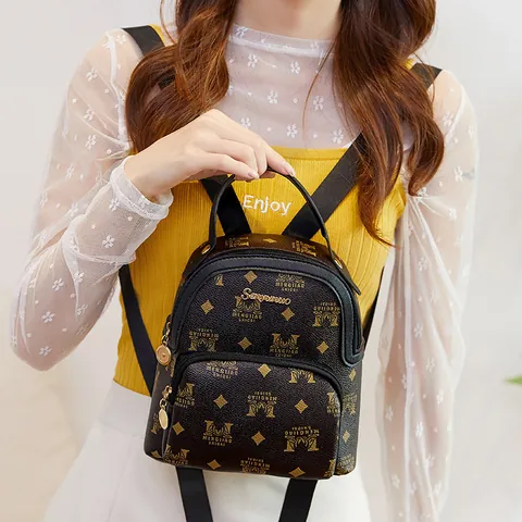 Women's Fashion Mini Backpack PU Leather Snake Pattern Cow Print Vintage Monogram Handbag Small Travel Bag With Adjustable Straps